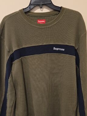 Supreme FW18 Panel Stripe Waffle Knit Thermal Olive Size M